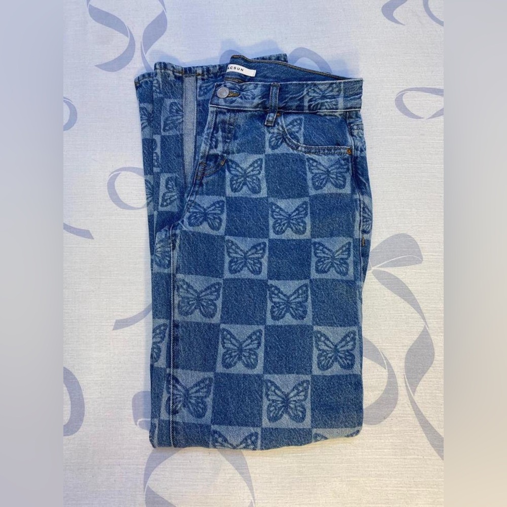 Butterfly Patterned Blue Jeans